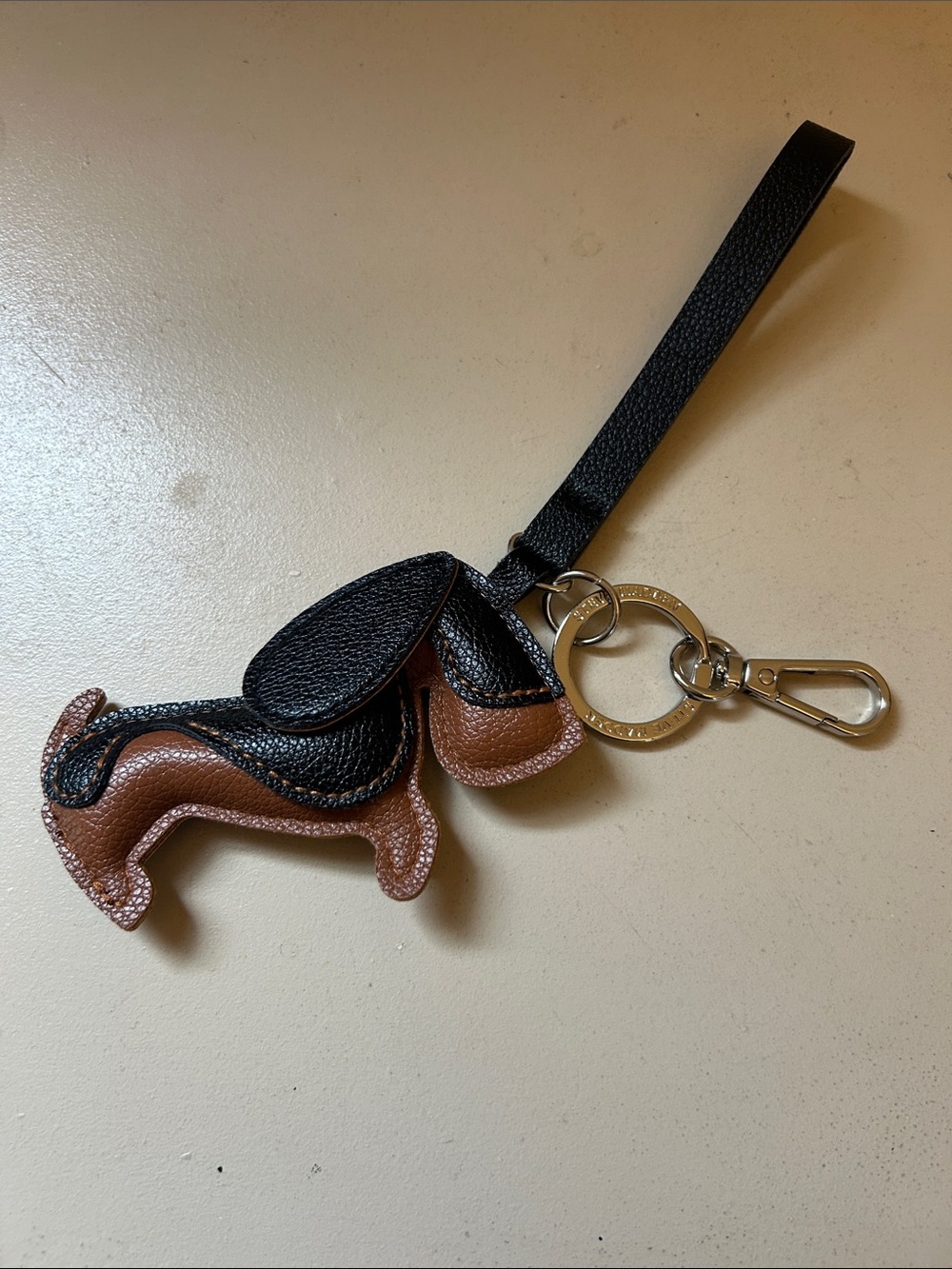 Steve Madden Leather Dachshund brown and black Keychain/Purse Charm NWOT